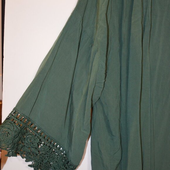 Home wear Wrap Rob Dark Green Lace Bottoms and Sleeves Embroidered A Cardigan M - Picture 4 of 8
